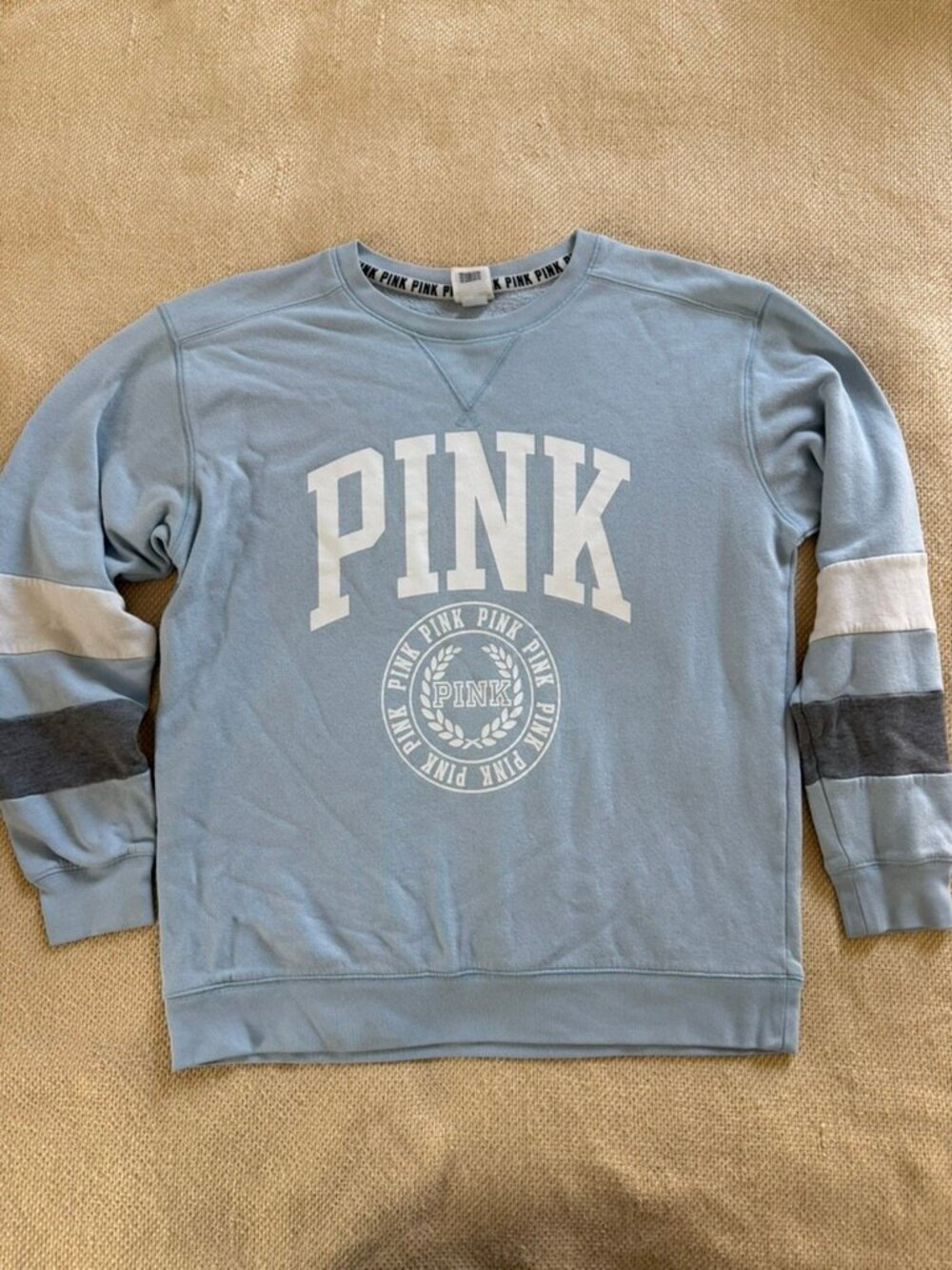 PINK Victoria's Secret Crewneck Sweatshirt Light Blue Women's S Laurel Logo